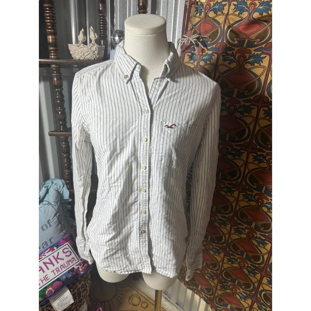 Y2K Hollister Womens Striped Button Down Shirt Long Sleeve Casual Top